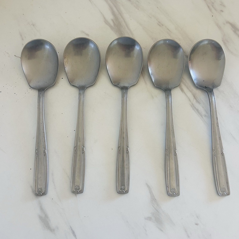 Solingen Germany Krusius Springrose Stainless Soup Spoon‎ 6" Lot of 5 Spoons MCM